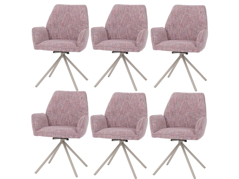 Lot de 6 chaises de salle à manger hwc-g67, pivotantes, à position automatique, en chenille métallisée (410 gm²) - structure crème, rose - Conforama A