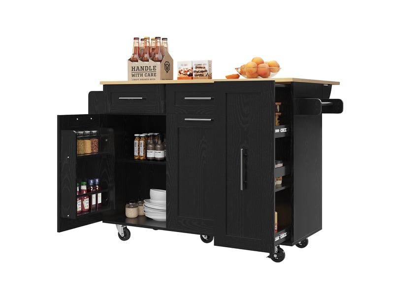  Desserte roulante,chariot de cuisine avec 2 portes,2 tiroirs,étagères à snack,plateau pliable,porte-serviettes et étagère latérale,noir desserte noir - Conforama A