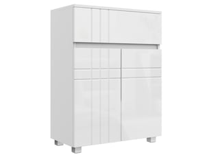 Meuble de rangement pour salle de bain sur pied placard 2 portes 1 tiroir, blanc laqué, étagère régable