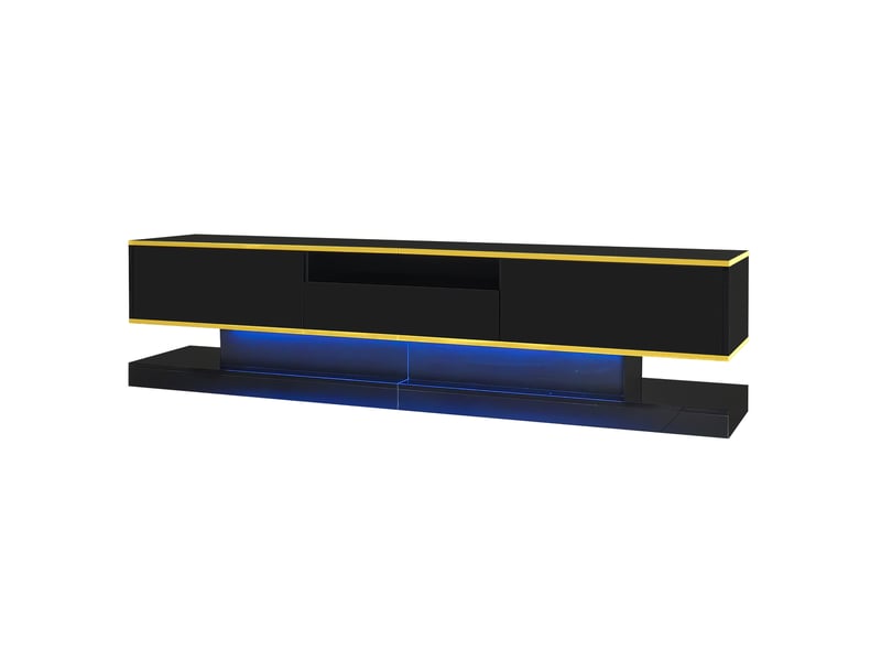  Meuble tv moderne 180 x 38 x 45 cm – noir et doré – 3 tiroirs, niche ouverte et led multicolore  - Conforama D