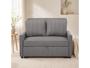 Canapé droit convertible 2 places en tissu gris, dossier réglable 3 positions, idéal pour petits espaces