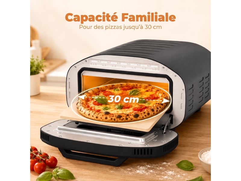  Four à pizza électrique d'intérieur 2200 w jusqu'à 430°c, pierre en céramique ø30,5 cm, minuteur 60 min, noir  - Conforama R