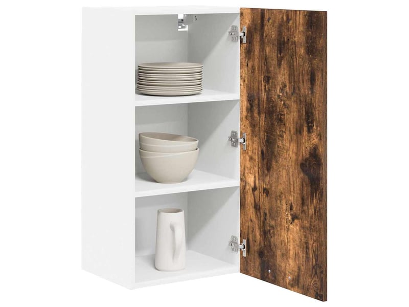  Meuble de rangement cuisine, armoire suspendue chêne fumé et blanc 40x31x80cm  - Conforama C