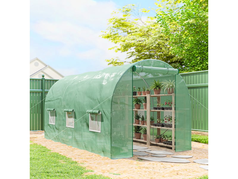  Serre tunnel de jardin de 4,45 x 2 x 2 m avec toit arrondi, en pe et métal, verte  - Conforama D
