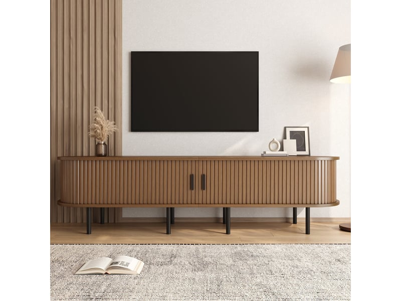  Meuble tv 170x40x46 cm, portes coulissantes, passe-câbles, façades texturées, pieds métal, grand rangement pour salon - noyer  - Conforama D