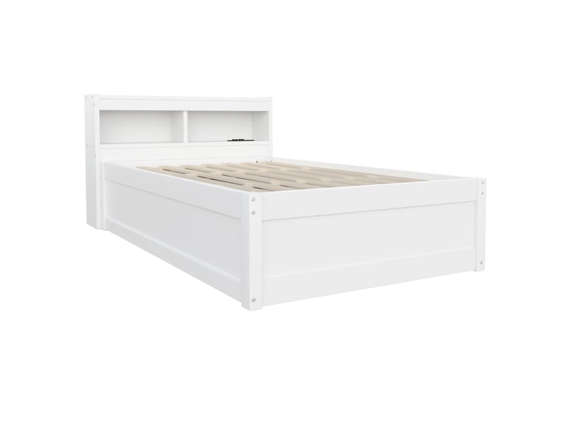  Lit sofa 90 x 200 cm blanc en mdf, prise euro, led multicolore, relevage hydraulique et rangements  - Conforama A