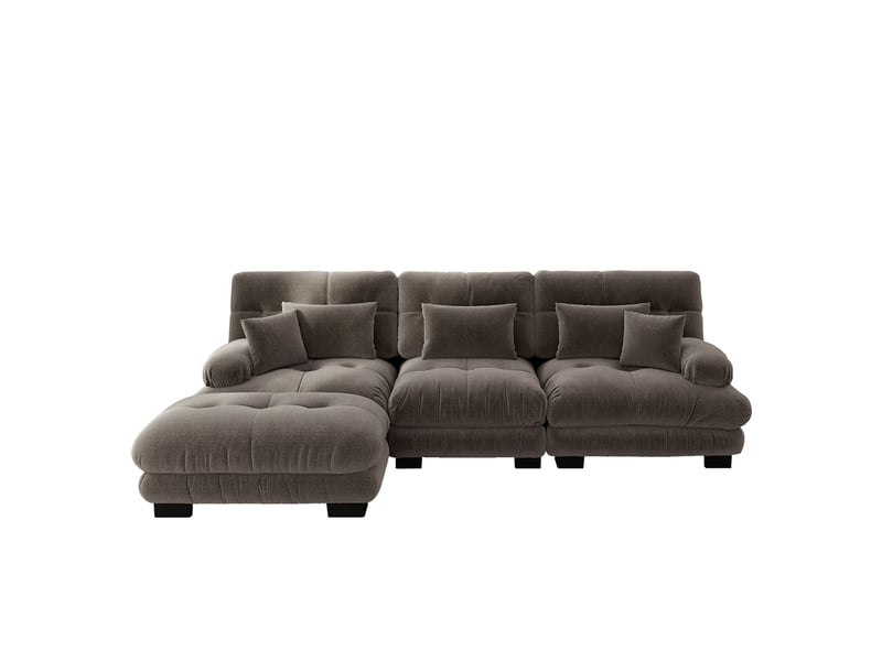  Canapé d’angle modulaire en l 313x145x81 cm 3 places avec ottomans mobiles chenille marron  - Conforama A