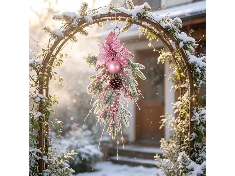  Couronne de noël rose 55cm avec boules décoratives – pour porte, fenêtre et cheminée  - Conforama E