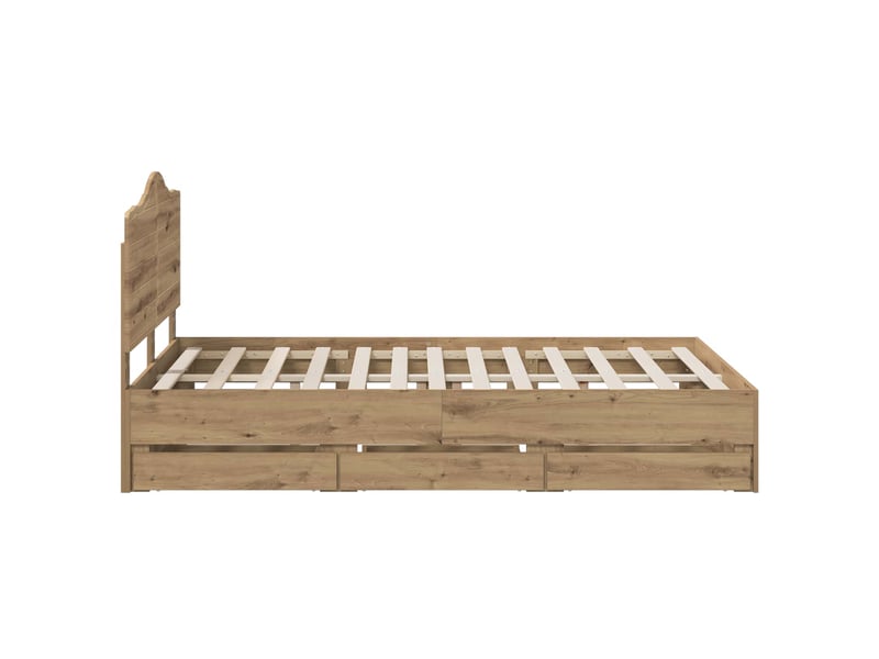 Lit double- lit adulte - bed frame with storage and headboard artisan oak 140 x 190 cm - Conforama C
