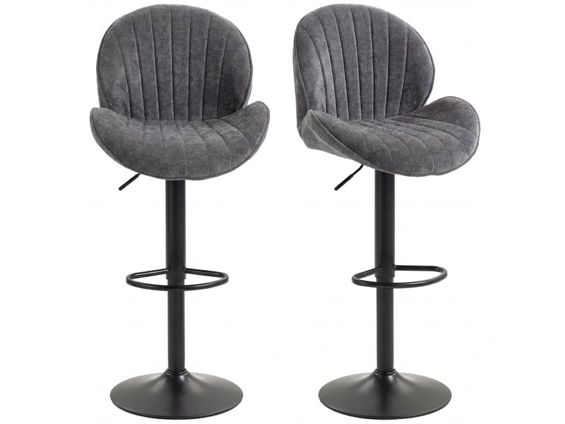  Lot de 2 tabourets de bar, hauteur réglable, pivotant 360°, siège rembourré, dossier et repose-pieds, gris  - Conforama B