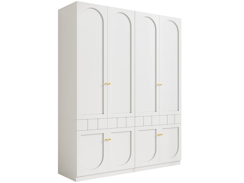  Lot de 2 armoires 2 portes modenvie 160 x 50 x 200 cm blanc mdf avec penderie et tiroirs  - Conforama A