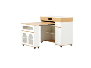 Îlot de cuisine sur roulettes table extensible 50.5-187.5 cm multiprise tiroir blanc et chêne naturel