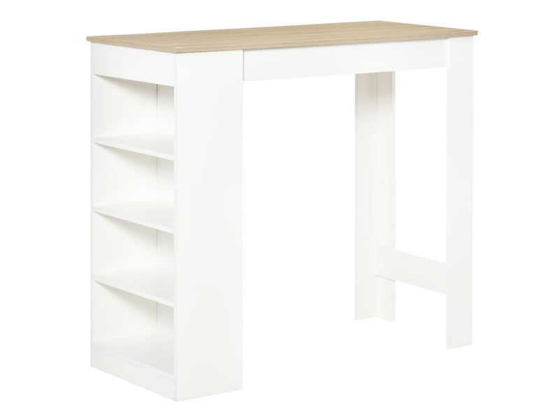  Table de bar pour 2 personnes, table haute mange debout avec 4 étagères ouvertes, 115x50x102,7cm, blanc et bois naturel  - Conforama A