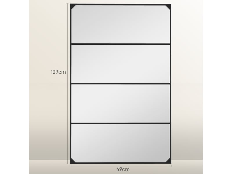  Miroir mural verrière rectangulaire style industriel, en métal noir 109 x 69 cm, horizontal ou vertical avec 4 crochets  - Conforama C