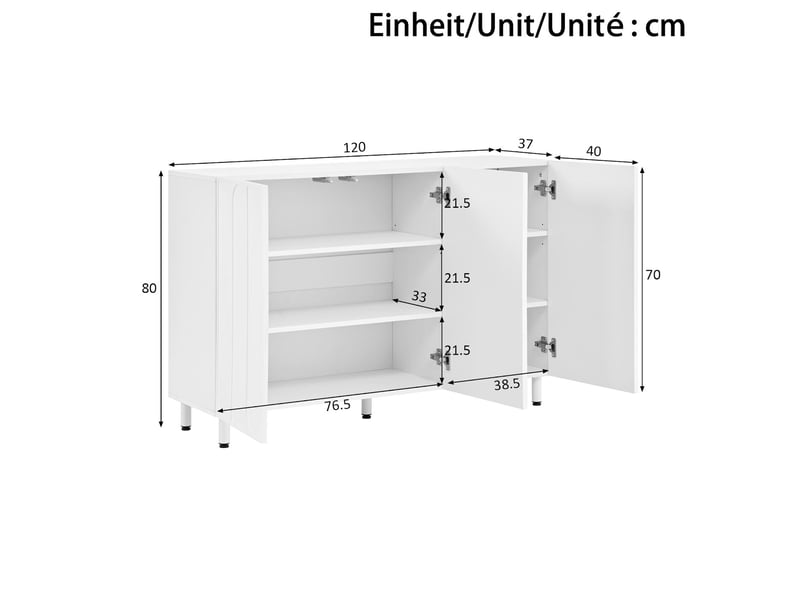  Buffet meuble à chaussures 3 portes mdf et panneau de particules blanc 120x37x80 cm GL8990W - Conforama C