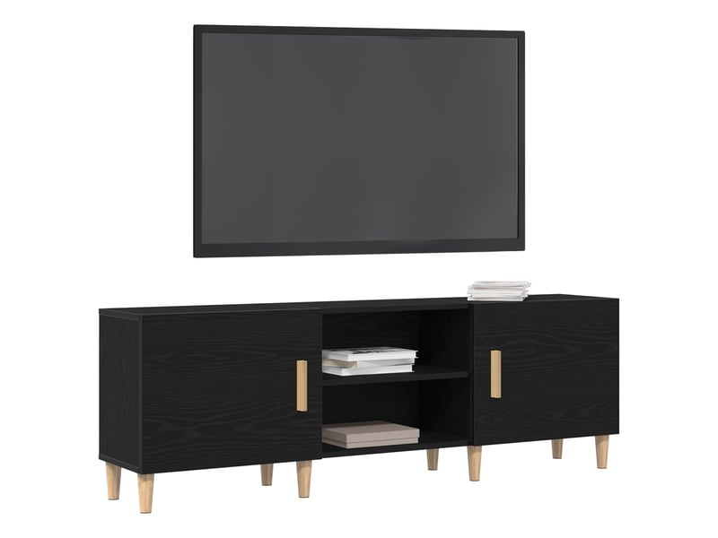  Meuble tv - banc tv - meuble de rangement 150 x 30 x 50 cm chêne noir bois d'ingénierie  - Conforama C