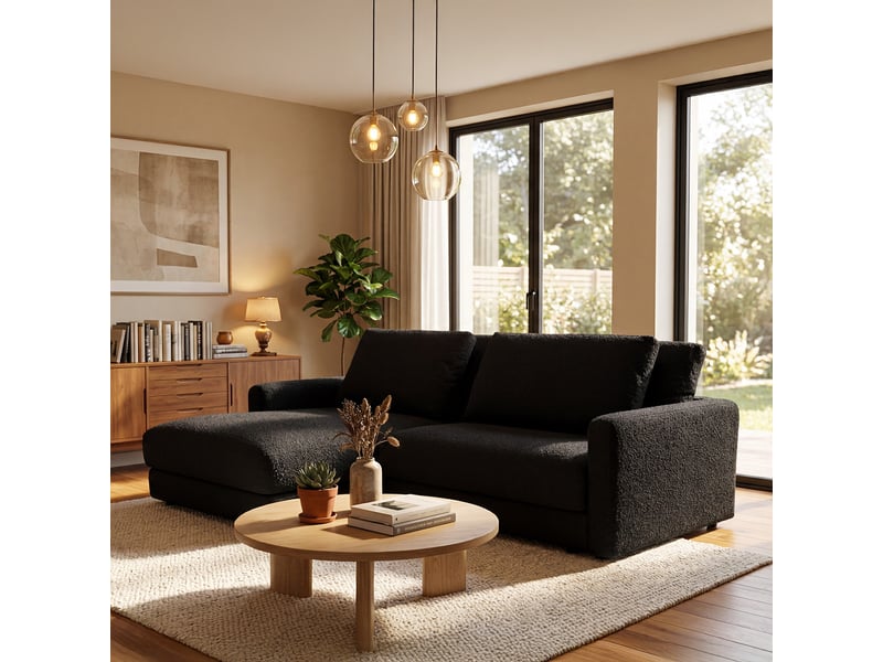  Canapé venezia laine bouclée angle g noir 3 pl 3CA56.AS.3A.G.12 - Conforama B