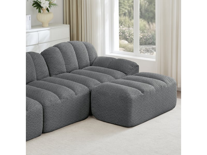  Canapé panoramique coquille 3 places, 2 poufs gris – 288 x 165 x 79 cm Fay Lum - Conforama D