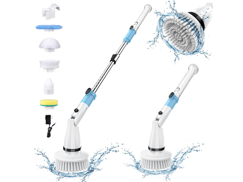  Brosse de nettoyage électrique sans fil 450 trmin avec 5 têtes interchangeables et manche télescopique  - Conforama A