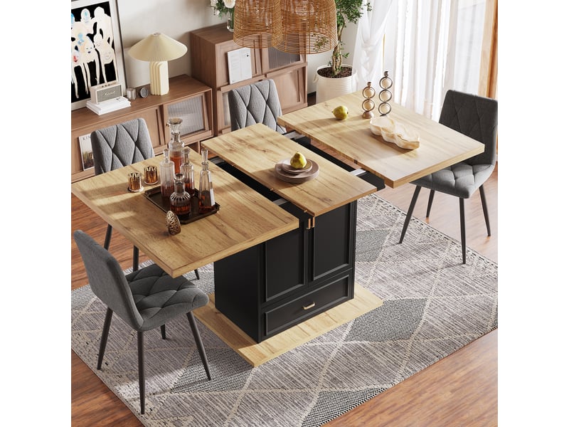  Table de cuisine rectangulaire avec allonge noir+naturel - 80x110-140max.cm mdf table bicolore - Conforama E