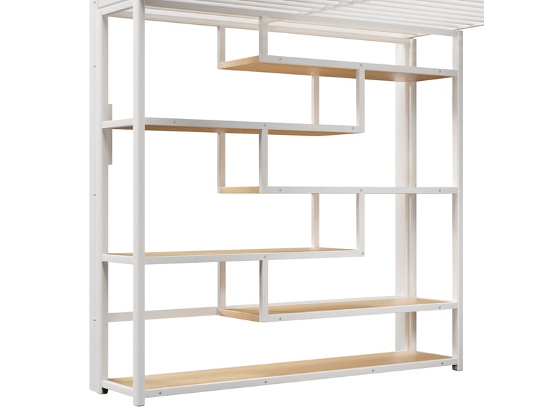  Lit mezzanine 140x200 cm blanc avec escalier rangement et éclairage led IKSETERA TRADING LTD - Conforama W