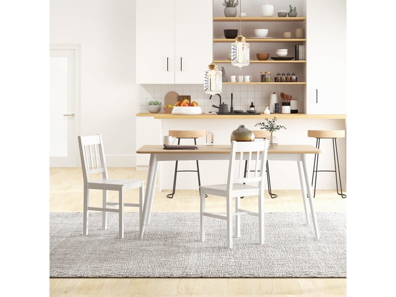  Lot de 2 chaises de salle à manger en bois massif chaise de cuisine dossier lattes esprit campagne blanc  - Conforama C