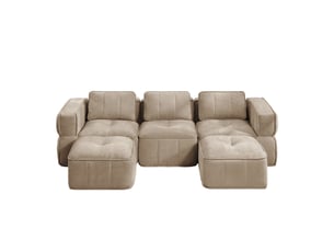 Canapé panoramique en u 3 places avec 2 poufs, assise profonde - lpospi - sans cadre, polyester sable