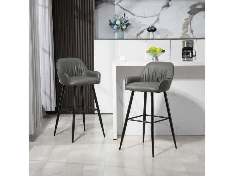  Ensemble de 2 tabourets de bar modernes avec repose-pieds et dossier, revêtement en similicuir pu et acier, gris  - Conforama D