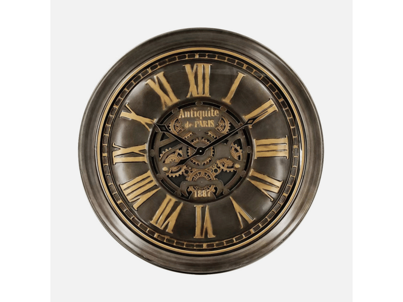  Horloge murale fabrilamp genova 100,5 x 100,5 cm cuir doré engrenages mobiles 214910062 - Conforama E