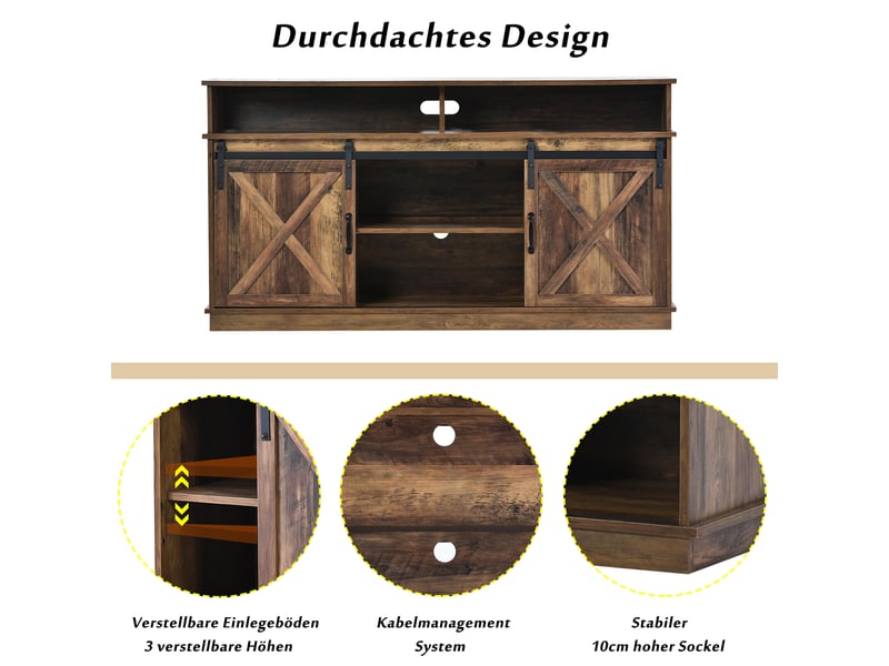  Meuble tv avec 2 portes coulissantes et 2 niches pour salon 148×40×78 cm en panneaux de particules marron  - Conforama C