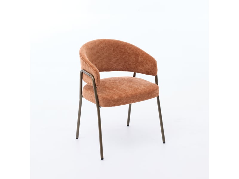 Chaise de salle à manger chenille sw1876og orange avec accoudoirs et pieds métal laiton antique - Conforama D
