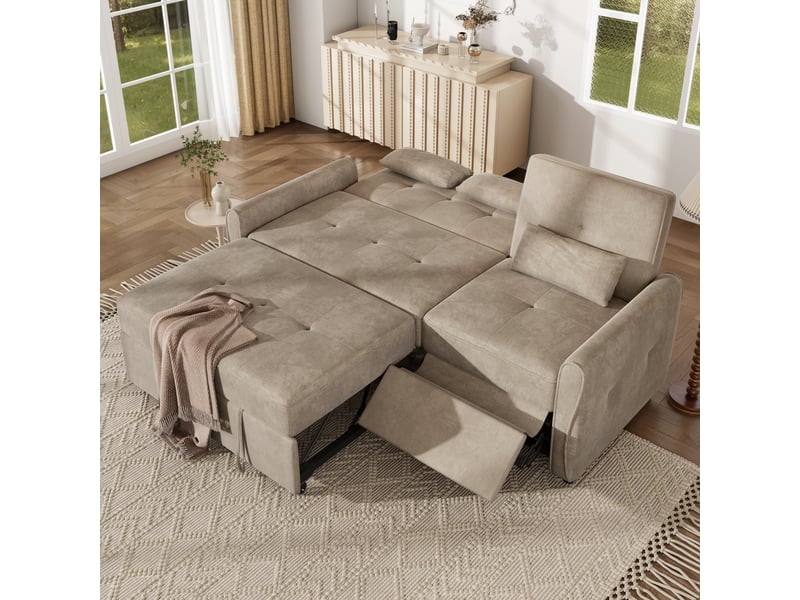  Canapé convertible 3 places 176 cm, fonction lit avec dossier réglable 3 positions, assise extensible, tissu chenille, marron OMNIGLINT TRADING LTD - Conforama D