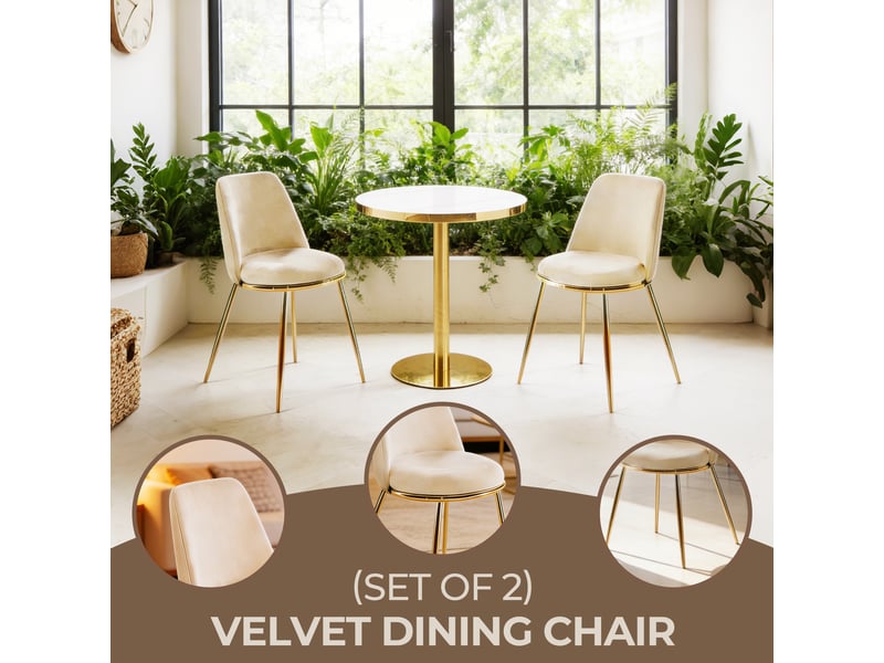  Lot de 2 chaises de salle à manger,53x47x82 cm,velours,blanc crème  - Conforama E