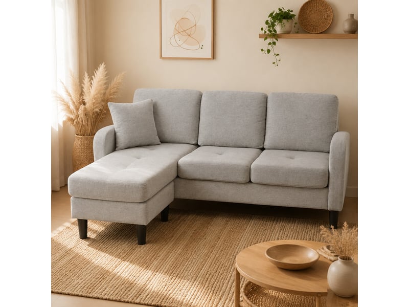 Canapé d'angle modulable 3 places avec méridienne réversible gris 166 x 118 x 77 cm - Conforama C