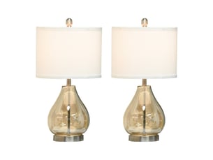 Lot de 2 lampes de chevet e27 40 w, verre ambré, lin et acier, ø30 x 56 cm, éclairage élégant pour chambre