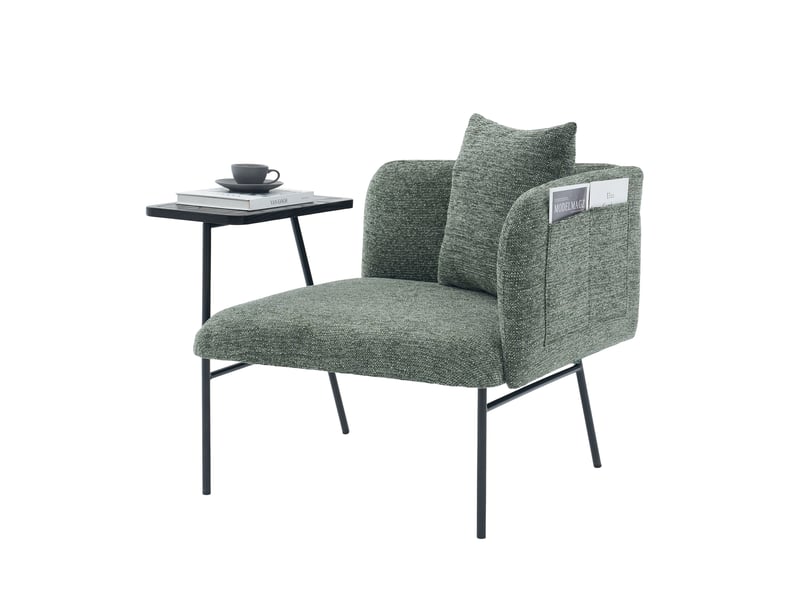  Fauteuil de loisirs émeraude en chenille avec table d'appoint et deux poches de rangement  - Conforama A