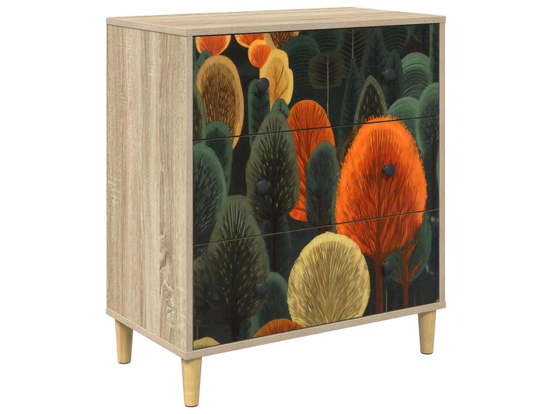  Commode chambre, meuble de rangement zaandam imprimé forêt 66 x 36,5 x 75 cm sonoma  - Conforama A