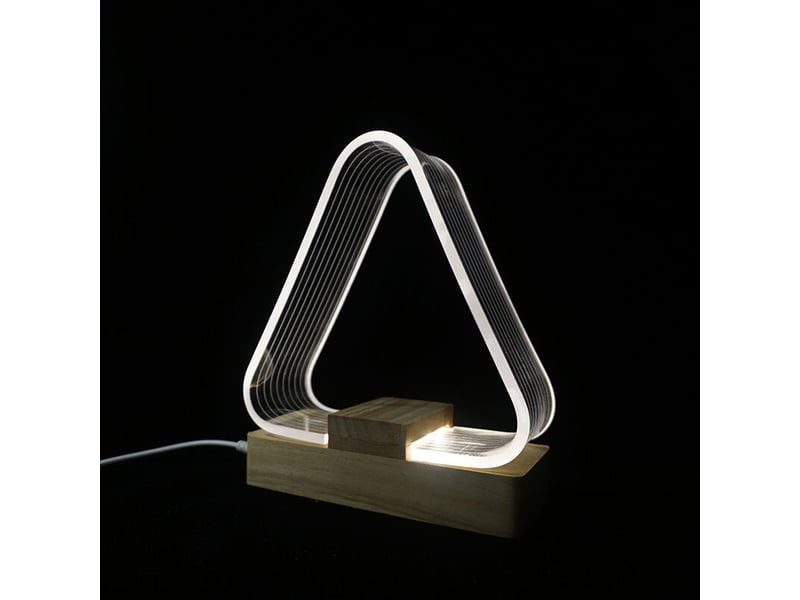  Lampe de table de chevet triangle nordique led blanche chaude, chargeur, acrylique, chambre salon  - Conforama B