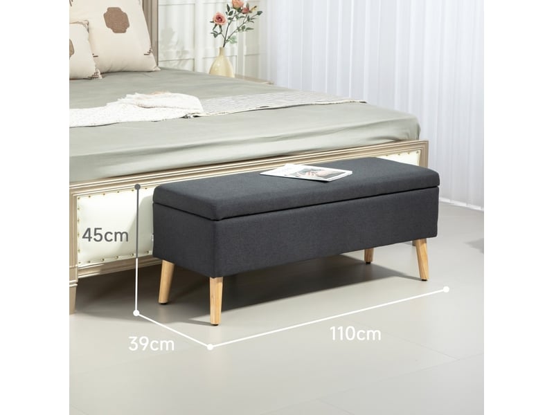  Banc de rangement tcqpz rembourré 110 x 39 x 45 cm coffre rabattable polyester gris foncé  - Conforama C