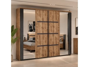 Armoire portes coulissantes 245cm aspect chêne artisan et graphite - andes