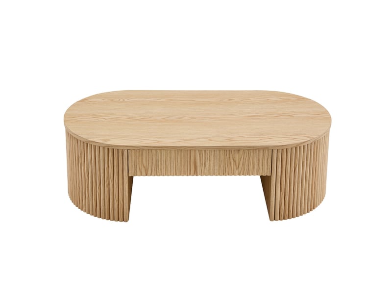  Table basse ovale 105x54x38 cm - table de salon avec tiroir de rangement et habillage cannelé – mdf - naturel  - Conforama A