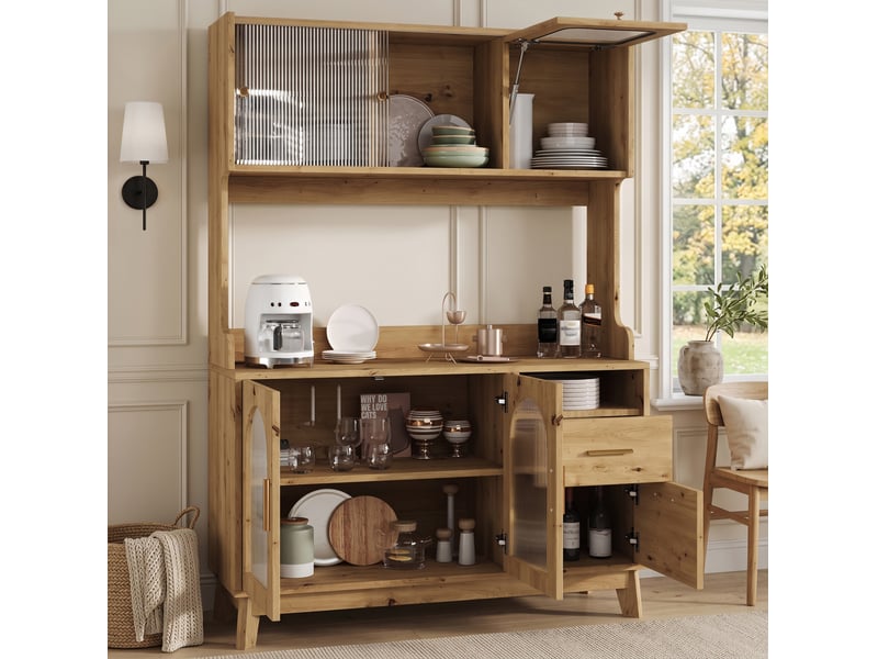  Buffet haut de salle à manger 120 x 40 x 178 cm coloris bois avec prises et ports usb  - Conforama D