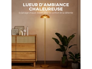 Lampadaire sur pied de salon, lampe salon led avec lumière chaude 3000 k et interrupteur à pied, ton laiton, ø25x134cm