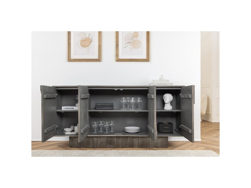 Buffet 170 cm 4 portes bois massif manguier fumé gris – collection orino - Conforama D