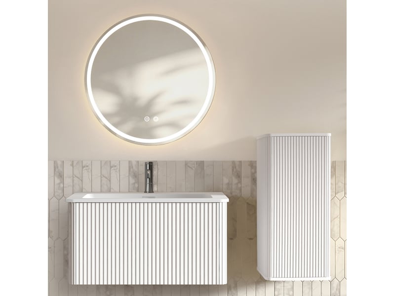 Ensemble de meubles de salle de bains 81x46.5x37 cm led mdf blanc - Conforama C