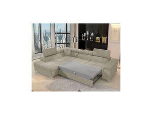 Canapé d'angle gauche fixe <strong></strong> <strong></strong> 4 places Polyester beige avec coffre de rangement