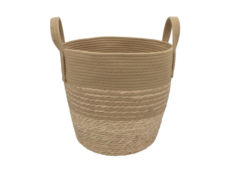  Panier à linge en jonc de mer et corde de coton ocre 35 x 35 x 44 cm 62876 - Conforama A