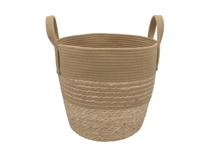 Panier à linge en jonc de mer et corde de coton ocre 35 x 35 x 44 cm