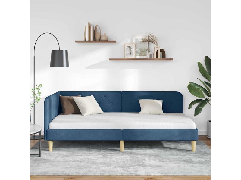 Lit simple- lit adulte - cadre de lit d'angle bleu 100 x 200 cm tissu - Conforama C