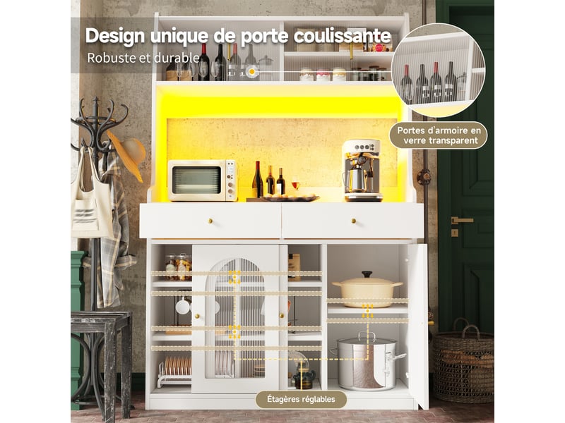  Meuble de cuisine muvano, buffet haut de cuisine blanc, portes vitrées coulissantes, 120 × 40 × 180 cm  - Conforama R